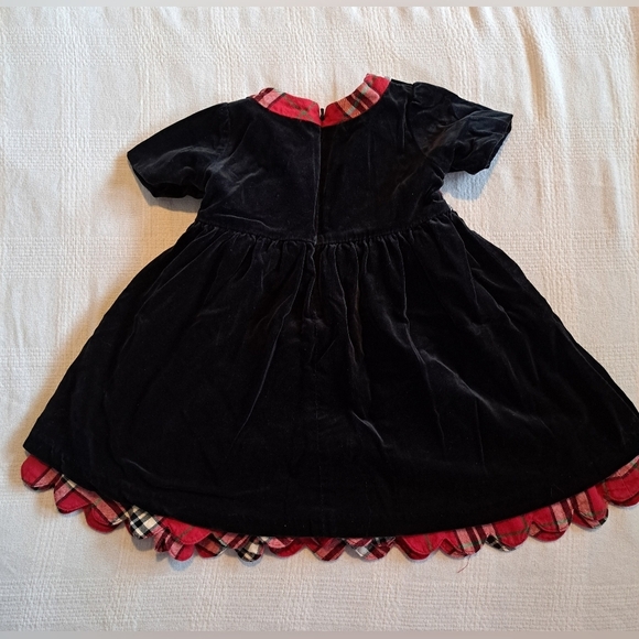 Hanna Andersson girls size 80 or 18-24 months black velvety with plaid dress - Picture 6 of 8